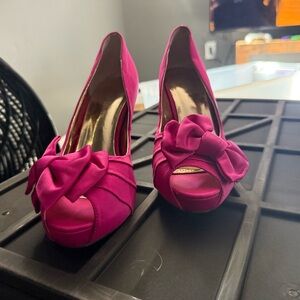 Audrey Brooke Fuchsia Peep-Toe Heels with Bow